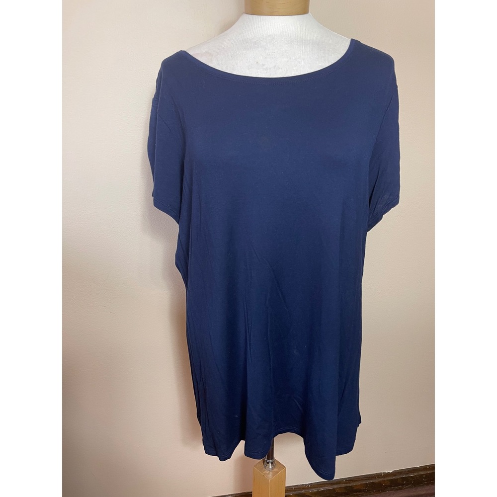 Dressbarn Woman Navy Blue Modal Spandex Scoop Neck Short‎ Sleeve Tunic Top 2X